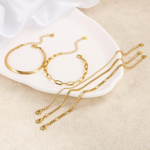 14K Gold Plated Bracelets for Women Dainty Stackable Chain Jewelry Gift - Picture 5 of 6